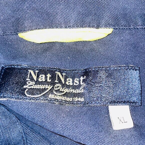 Nat Nast Shirt Mens XL Blue Embroidered Button Up Silk Camp Luxury Originals - Picture 12 of 15